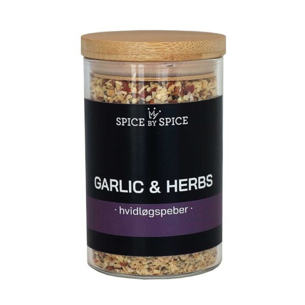 Spice by Spice Glas m/ Bambuslåg | Garlic & Herbs | Hvidløgspeber – Perfekt til madlavning