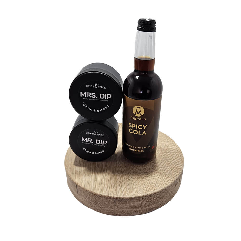 Spicy til ham og hende – Gavekurv med cola & dip med kant