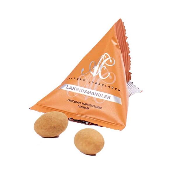 Aalborg Chokolade | Lakridsmandler i trekantspose - orange pose