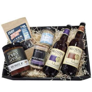 Barbeque til ham 2 – Gavekurv med øl, krydderier & BBQ sauce
