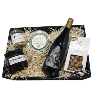 Barbeque & Rødvin – Gavekurv med vin, BBQ & chokolade