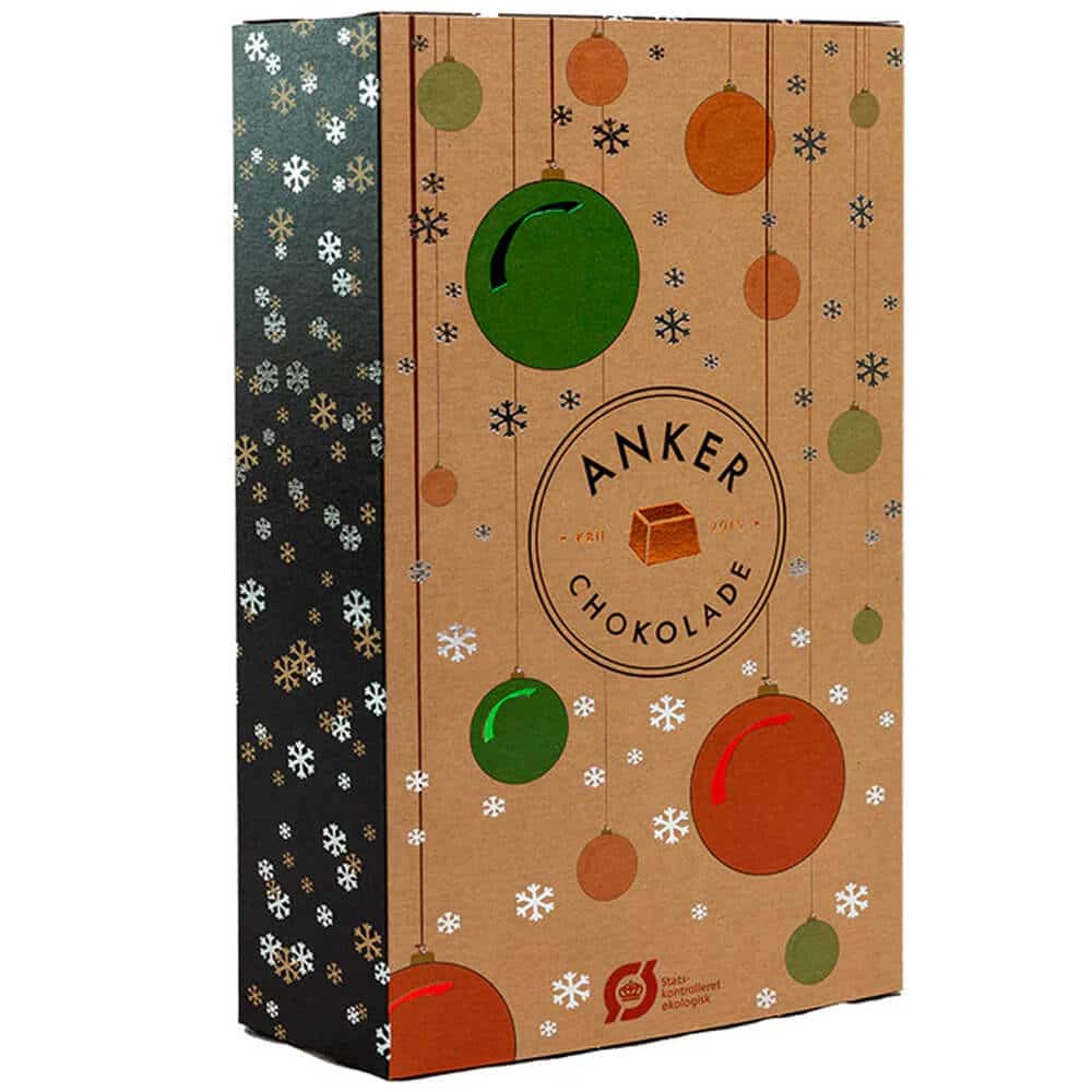 Anker Chokolade Julekalender 2025 med økologiske fyldte chokolader